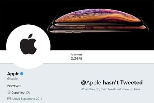 Trang Twitter không có chia sẻ gì của Apple. Ảnh chụp màn hình.